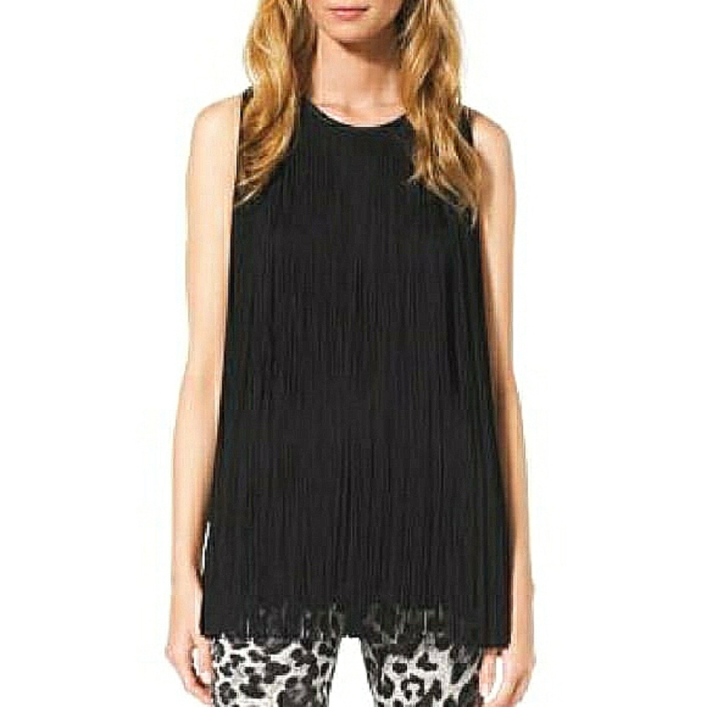 Michael Kors Black Sleeveless Top with all around Fringed detail